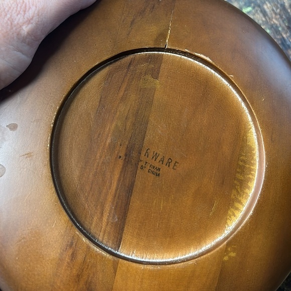 Vtg Hellerware wooden bowl set large serving bowl 4 small bowls serving utensils - Picture 3 of 4
